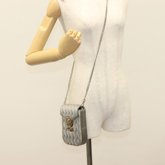 Miu Miu Matelasse Chain Shoulder Bag Leather Silver Auth gh730