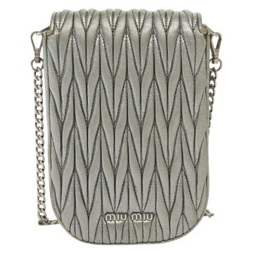 Miu Miu Matelasse Chain Shoulder Bag Leather Silver Auth gh730 - 0
