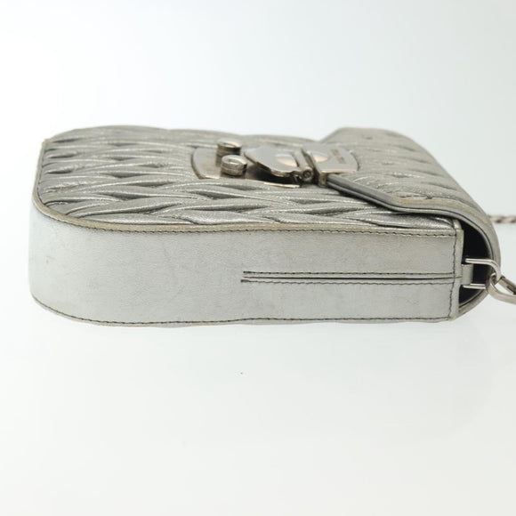 Miu Miu Matelasse Chain Shoulder Bag Leather Silver Auth gh730