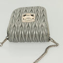 Miu Miu Matelasse Chain Shoulder Bag Leather Silver Auth gh730-6