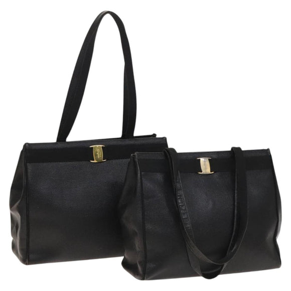 Salvatore Ferragamo Tote Bag Leather 2 Set Black Auth gh736