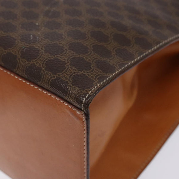CELINE Macadam Canvas Hand Bag PVC Leather Brown Gold Auth gh737