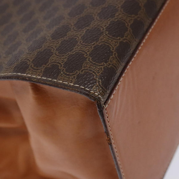 CELINE Macadam Canvas Hand Bag PVC Leather Brown Gold Auth gh737