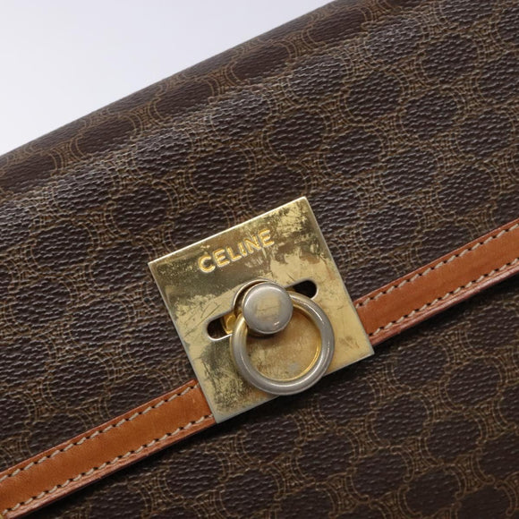 CELINE Macadam Canvas Hand Bag PVC Leather Brown Gold Auth gh737