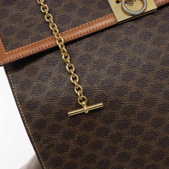 CELINE Macadam Canvas Hand Bag PVC Leather Brown Gold Auth gh737