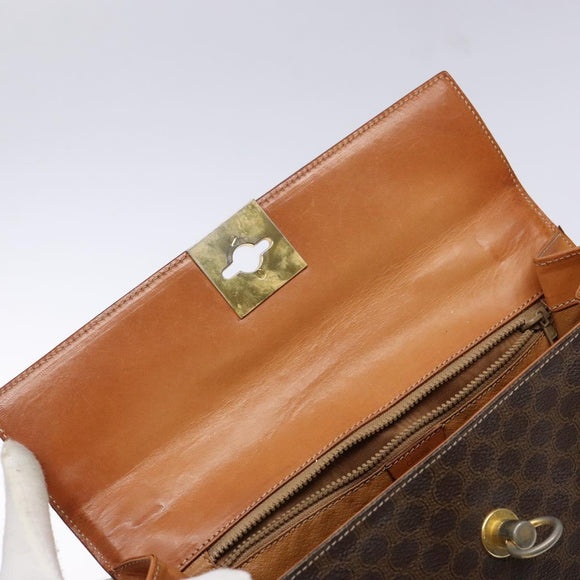 CELINE Macadam Canvas Hand Bag PVC Leather Brown Gold Auth gh737