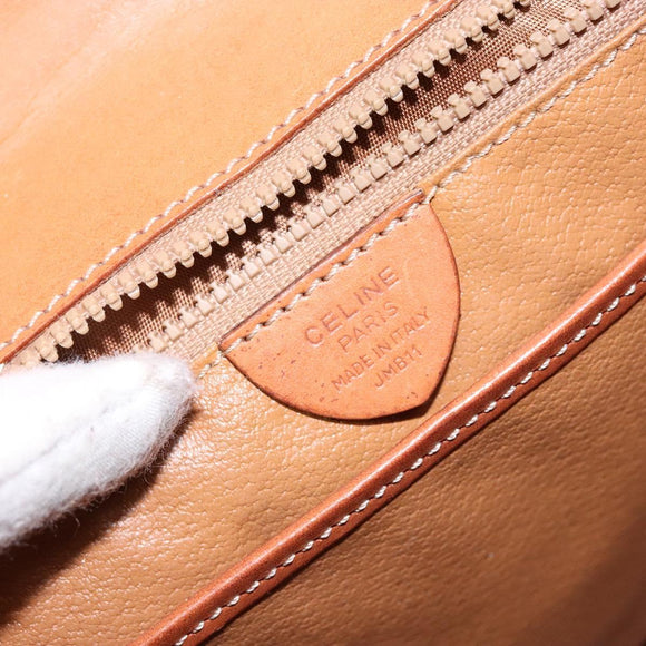 CELINE Macadam Canvas Hand Bag PVC Leather Brown Gold Auth gh737