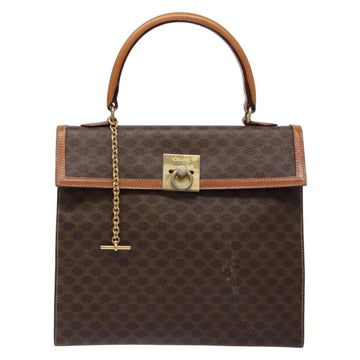 CELINE Macadam Canvas Hand Bag PVC Leather Brown Gold Auth gh737 - 0