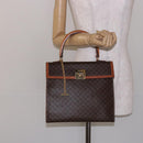 CELINE Macadam Canvas Hand Bag PVC Leather Brown Gold Auth gh737-25