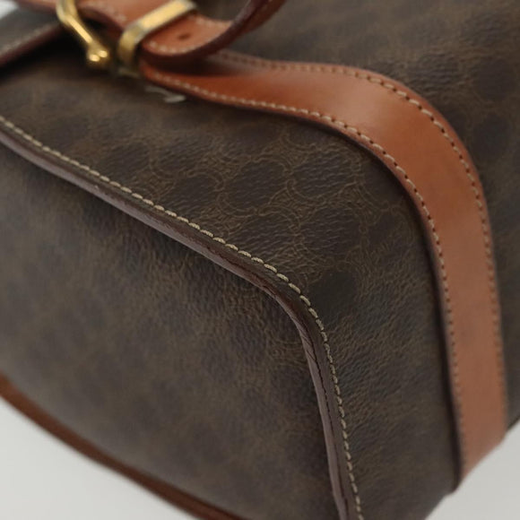 CELINE Macadam Canvas Hand Bag PVC Leather Brown Gold Auth gh739