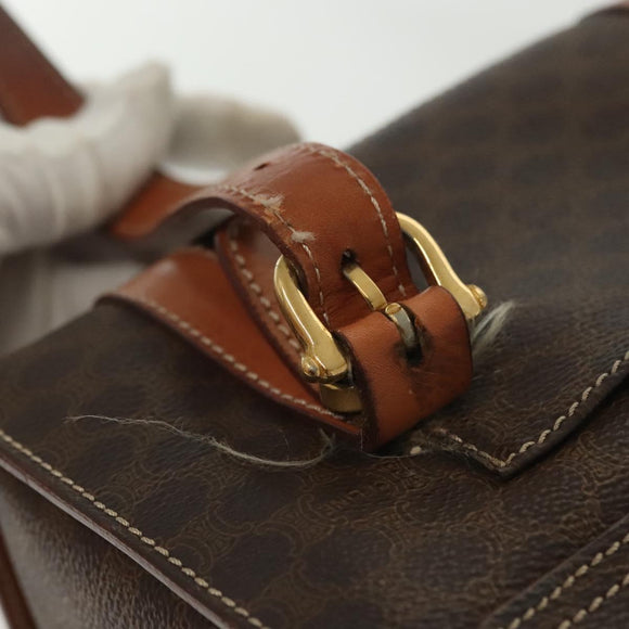 CELINE Macadam Canvas Hand Bag PVC Leather Brown Gold Auth gh739
