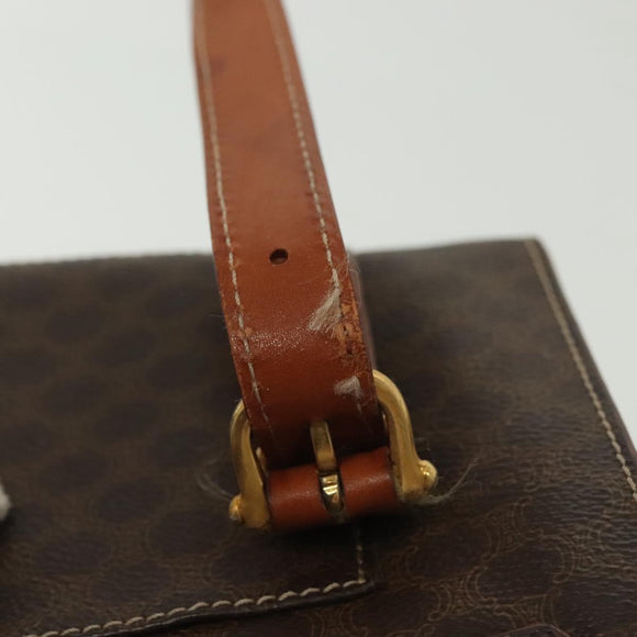 CELINE Macadam Canvas Hand Bag PVC Leather Brown Gold Auth gh739