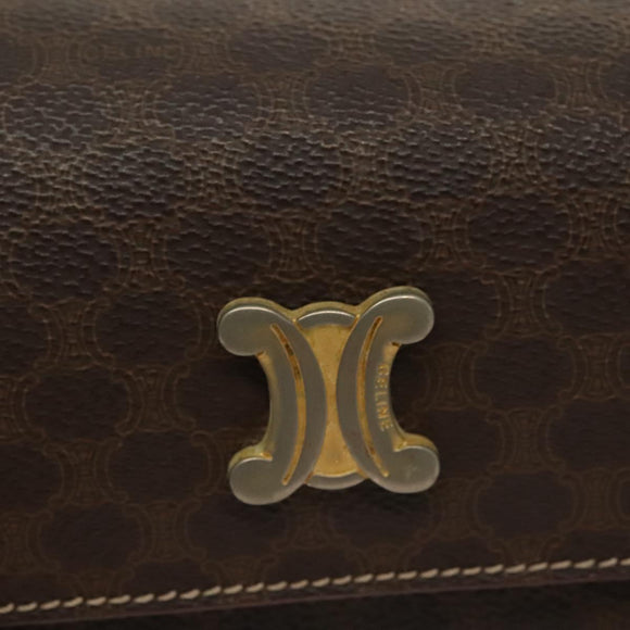 CELINE Macadam Canvas Hand Bag PVC Leather Brown Gold Auth gh739