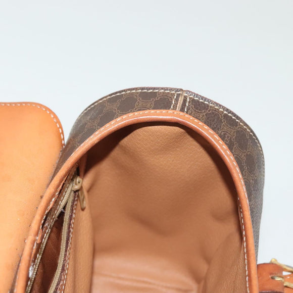 CELINE Macadam Canvas Hand Bag PVC Leather Brown Gold Auth gh739