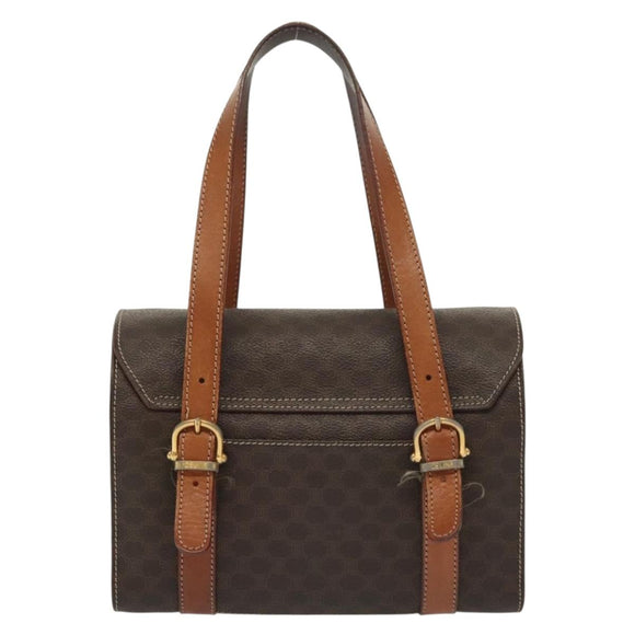 CELINE Macadam Canvas Hand Bag PVC Leather Brown Gold Auth gh739