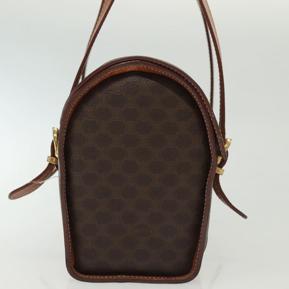 CELINE Macadam Canvas Hand Bag PVC Leather Brown Gold Auth gh739