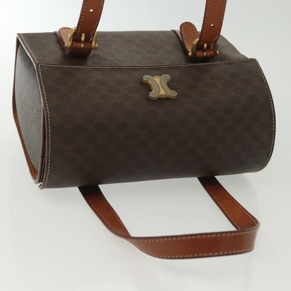 CELINE Macadam Canvas Hand Bag PVC Leather Brown Gold Auth gh739