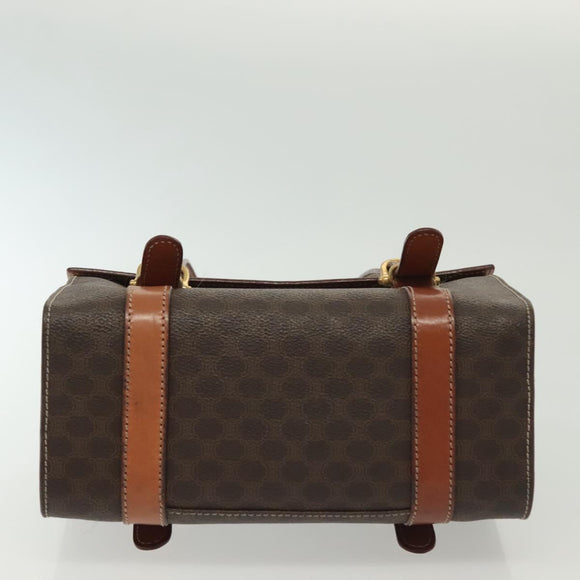 CELINE Macadam Canvas Hand Bag PVC Leather Brown Gold Auth gh739