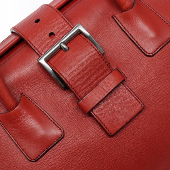 PRADA Hand Bag Leather Red Silver Auth gh740