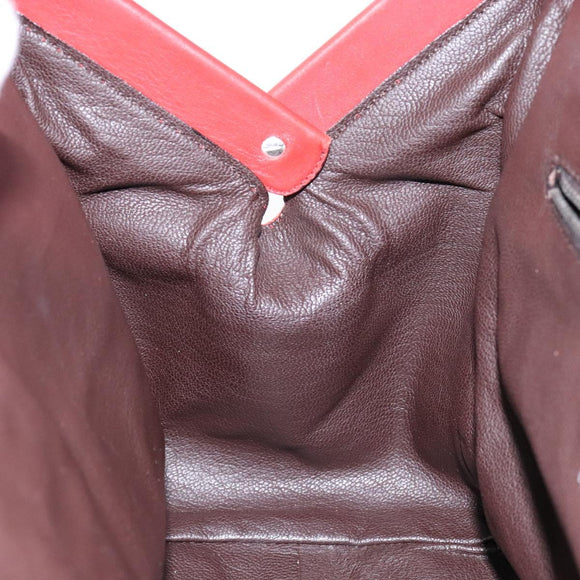 PRADA Hand Bag Leather Red Silver Auth gh740