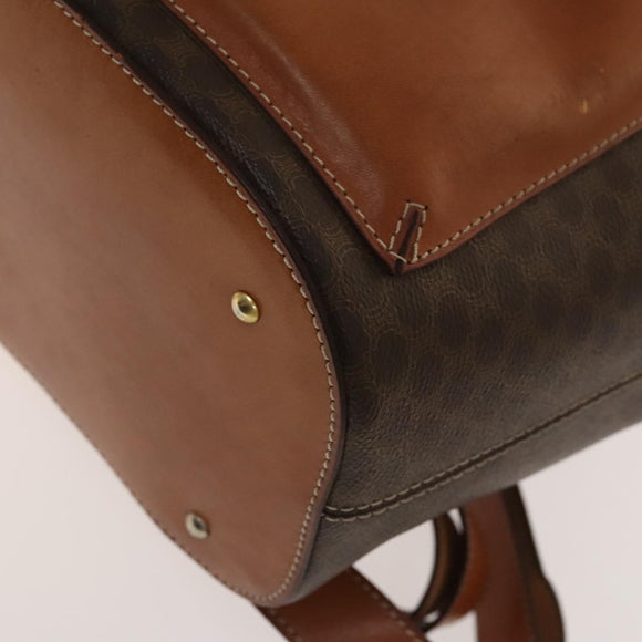 CELINE Macadam Canvas Backpack PVC Leather Brown Gold Auth gh742