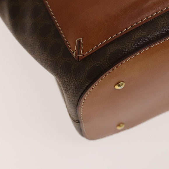 CELINE Macadam Canvas Backpack PVC Leather Brown Gold Auth gh742