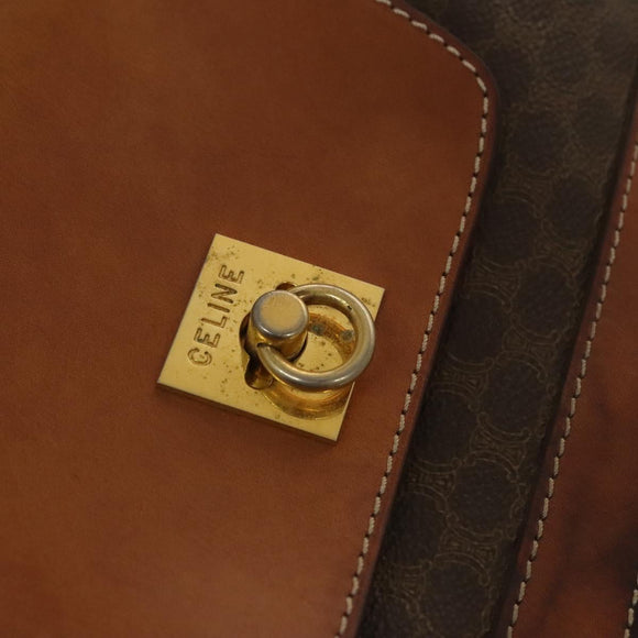 CELINE Macadam Canvas Backpack PVC Leather Brown Gold Auth gh742