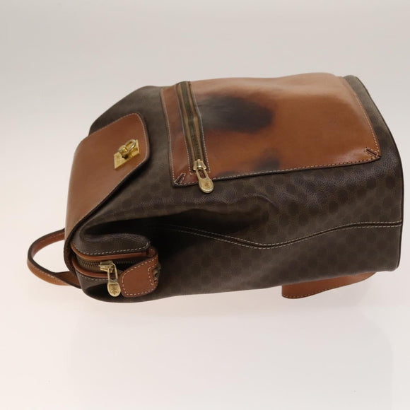 CELINE Macadam Canvas Backpack PVC Leather Brown Gold Auth gh742