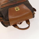 CELINE Macadam Canvas Backpack PVC Leather Brown Gold Auth gh742-6