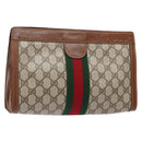 GUCCI GG Supreme Web Sherry Line Clutch Bag PVC Beige Red 010 378 Auth gh747-1