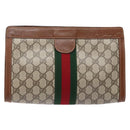 GUCCI GG Supreme Web Sherry Line Clutch Bag PVC Beige Red 010 378 Auth gh747-13