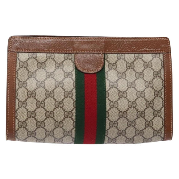 GUCCI GG Supreme Web Sherry Line Clutch Bag PVC Beige Red 010 378 Auth gh747