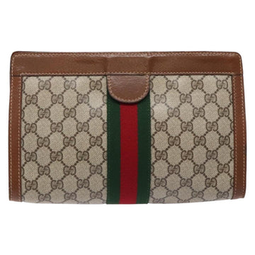 GUCCI GG Supreme Web Sherry Line Clutch Bag PVC Beige Red 010 378 Auth gh747 - 0