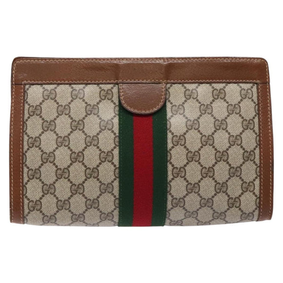 GUCCI GG Supreme Web Sherry Line Clutch Bag PVC Beige Red 010 378 Auth gh747