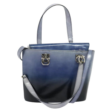 Salvatore Ferragamo Gancini Tote Bag Leather 2way Purple Silver Auth gh748