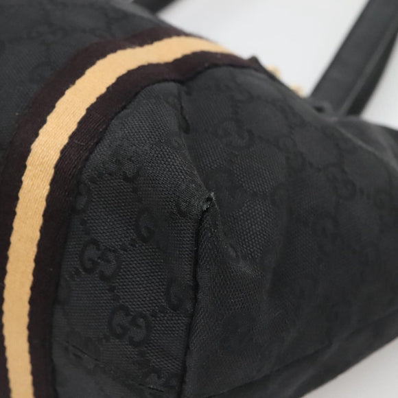 GUCCI GG Canvas Sherry Line Tote Bag Black Gold 137396 Auth gh751