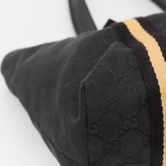 GUCCI GG Canvas Sherry Line Tote Bag Black Gold 137396 Auth gh751