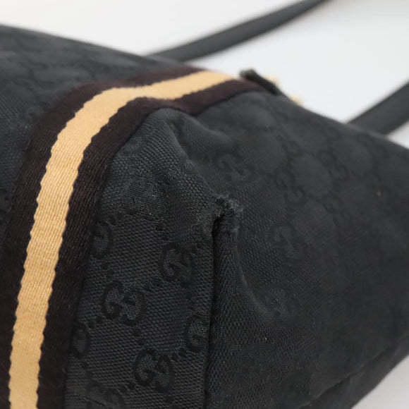 GUCCI GG Canvas Sherry Line Tote Bag Black Gold 137396 Auth gh751