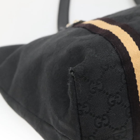 GUCCI GG Canvas Sherry Line Tote Bag Black Gold 137396 Auth gh751