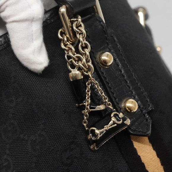 GUCCI GG Canvas Sherry Line Tote Bag Black Gold 137396 Auth gh751