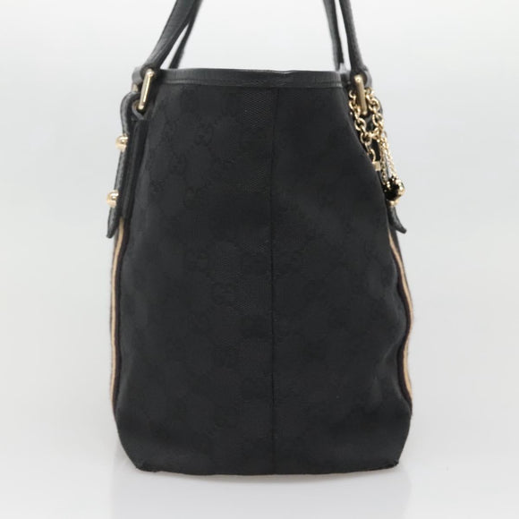 GUCCI GG Canvas Sherry Line Tote Bag Black Gold 137396 Auth gh751