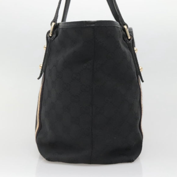 GUCCI GG Canvas Sherry Line Tote Bag Black Gold 137396 Auth gh751