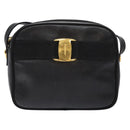 Salvatore Ferragamo Shoulder Bag Leather Black Gold Auth gh755-2