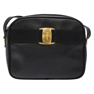 Salvatore Ferragamo Shoulder Bag Leather Black Gold Auth gh755 - 0