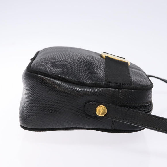 Salvatore Ferragamo Shoulder Bag Leather Black Gold Auth gh755