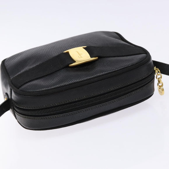 Salvatore Ferragamo Shoulder Bag Leather Black Gold Auth gh755