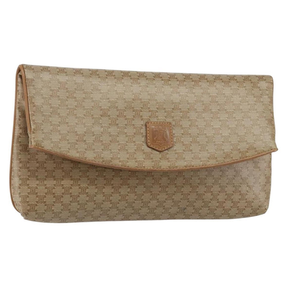 CELINE Macadam Canvas Clutch Bag PVC Beige Gold Auth gh759