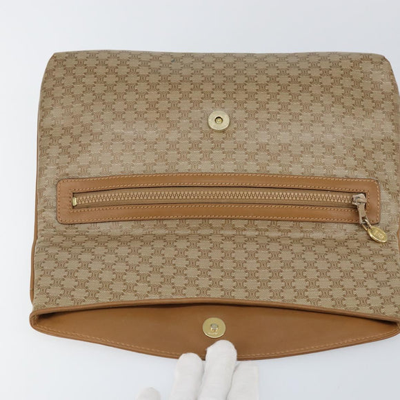 CELINE Macadam Canvas Clutch Bag PVC Beige Gold Auth gh759