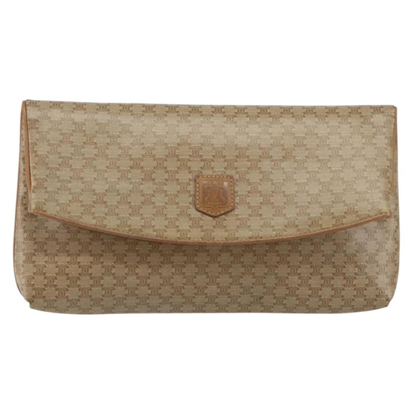 CELINE Macadam Canvas Clutch Bag PVC Beige Gold Auth gh759