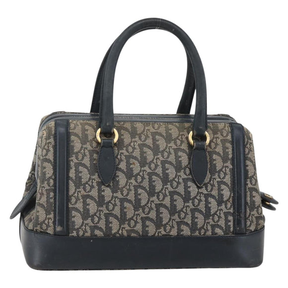 Christian Dior Trotter Canvas Hand Bag Navy Gold Auth gh760